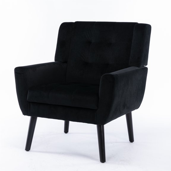 Xukmct Modern Soft Velvet Armchair with Black Legs, Accent Chair Club Chair for Home Living Room Office, Black