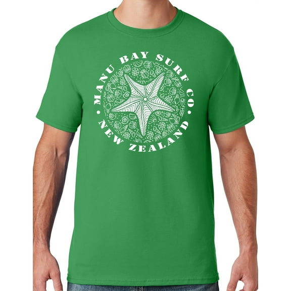 Mens Manu Bay Surf Company WHITE STARFISH T-shirt, XL Kelly Green