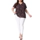 thumbnail image 2 of Blusas de verano casuales de mujer plus size con cuello atado y pliegues, estampado floral, 1X, negro y rojo, 2 of 5