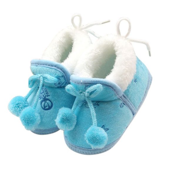 Baby Boys Girls Bownot Cute Cartoon Shoes Fleece Lined Soft Sole Slip On Cotton Booties Infant First Walker Winter Warm Crib Shoes