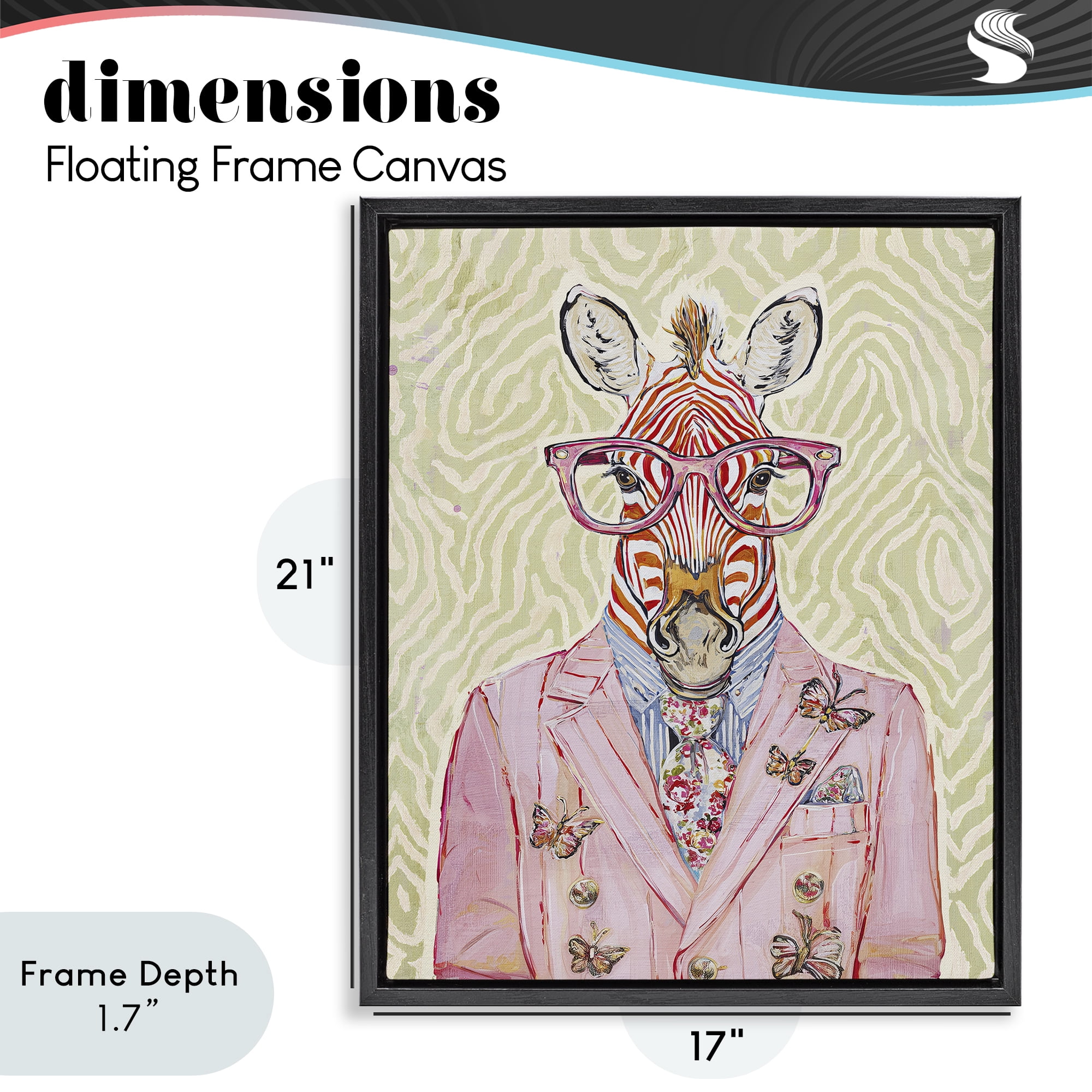 Stupell Industries Pink Zebra over Green Black Framed Floater Canvas Wall Art, design by Svetlana Aleynikova