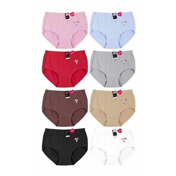 Women's Classic Cotton Elastic Waist Embroidered Flower Briefs 12 Pack (2XL)