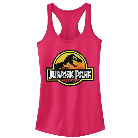 Junior's Jurassic Park Logo Outlined Racerback Tank Top Dark Pink Large
