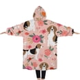 thumbnail image 2 of Oversized Wearable Blanket Hoodie,Pink Beagle and Flower Sherpa Blanket Hoodie with Super Pockets,Super Warm Fuzzy Pullover for Women & Men, 2 of 6