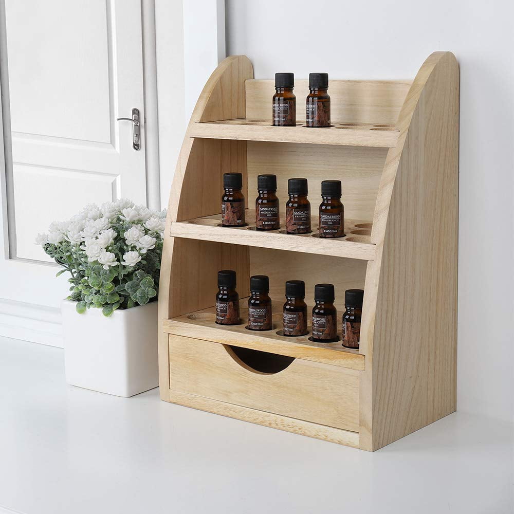 LIANTRAL Essential Oils Storage Rack, Wooden Nail Polish Display Holder Organizer - 45 Slots for 10/15/20/30 ml Bottles, Natural Wood Color
