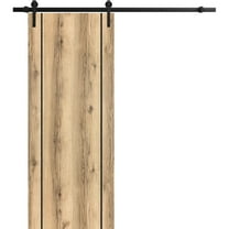 Sturdy Barn Door 18 x 80 inches | Planum 0017 Oak with Frosted Glass | 6.6FT Rail Hangers Heavy Hardware Set | Solid Panel Interior Doors