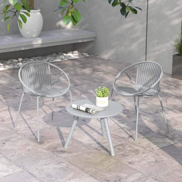 Costway 3 Pieces Bistro Set All Weather PP Patio Conversation Set with Round Coffee table Gray