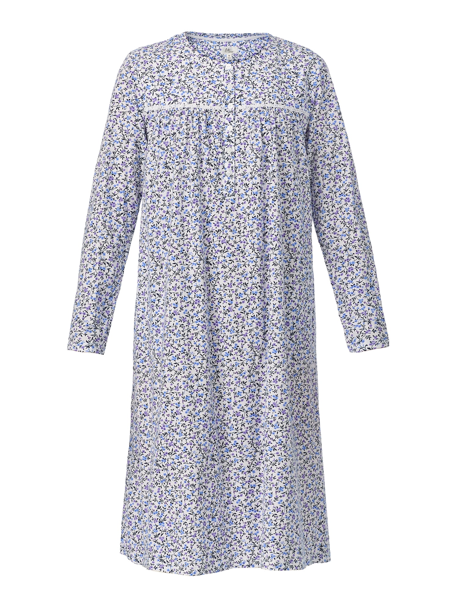 Aria Women’s 100% Cotton Long Sleeve Ballet 44" Nightgown, Sizes XS-5X