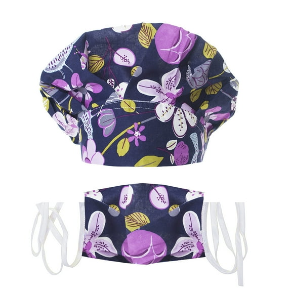 Toptie Womens Bouffant Sanitary Hat Skull Cap with Sweatband-Navy Bule Floral