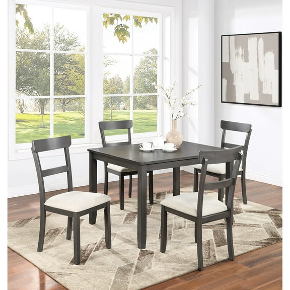 Modern Rectangular Dining Table With 4 Back Cushioned Chairs In Gray/natural Finish Upholstered And Wooden