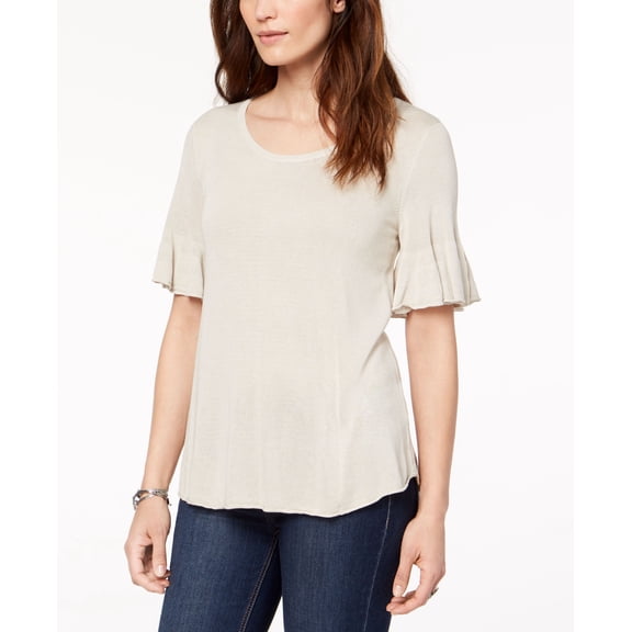 Style & Co Scoop Neck Bell Sleeve Sweater Polished Sand XL