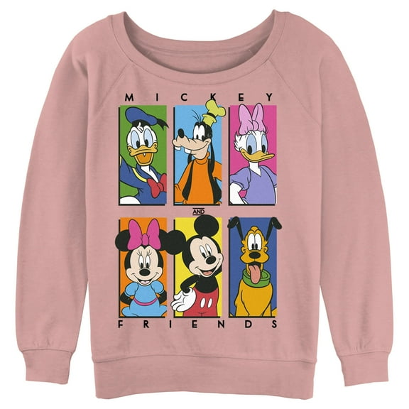 Junior's Mickey & Friends Colorful Character Panels  Sweatshirt