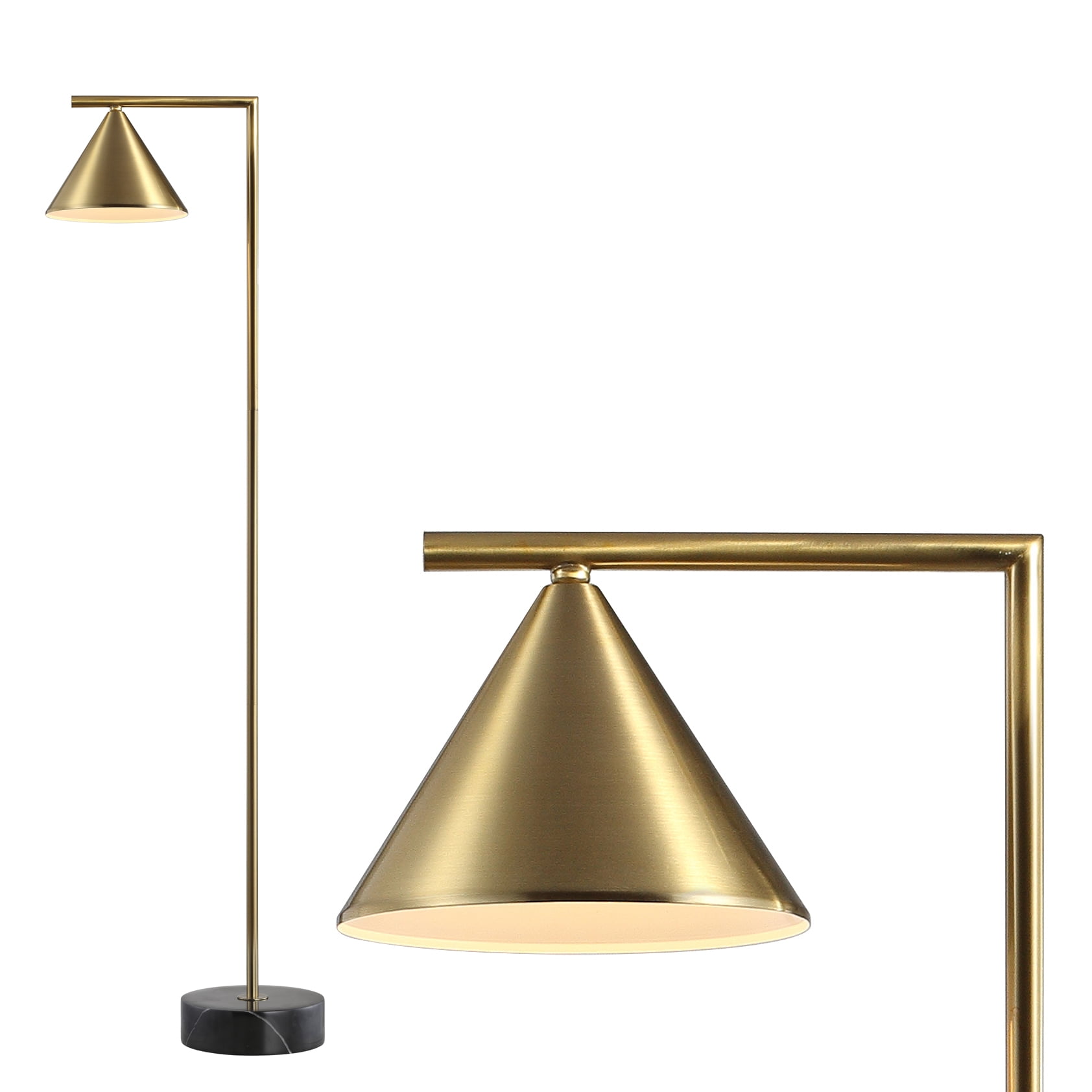 Chelsea 60" Metal/Marble Cone Shade LED Floor Lamp, Brass/Black by