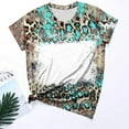 thumbnail image 2 of Jewelreauty Women Casual Tie-Dye Short Sleeve Shirts Round Neck Leopard Print Tops Summer Trendy Tunic Tee (M, Khaki), 2 of 4