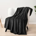 thumbnail image 3 of PAVILIA Soft Fleece Solid Black Throw Blanket for Couch, Lightweight Plush Warm Blankets for Bed, Fuzzy Cozy Flannel Blanket Throw for Sofa, Travel, Jacquard Pattern, Black, 50x60 inch, 3 of 8