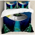 thumbnail image 3 of Outer Space Duvet Cover Set Twin Size, Alien with Santa Claus Hat Kidnaps a Tree for Christmas Night Airship Print, Decorative 2 Piece Bedding Set with 1 Pillow Sham, Green Blue, by Ambesonne, 3 of 3