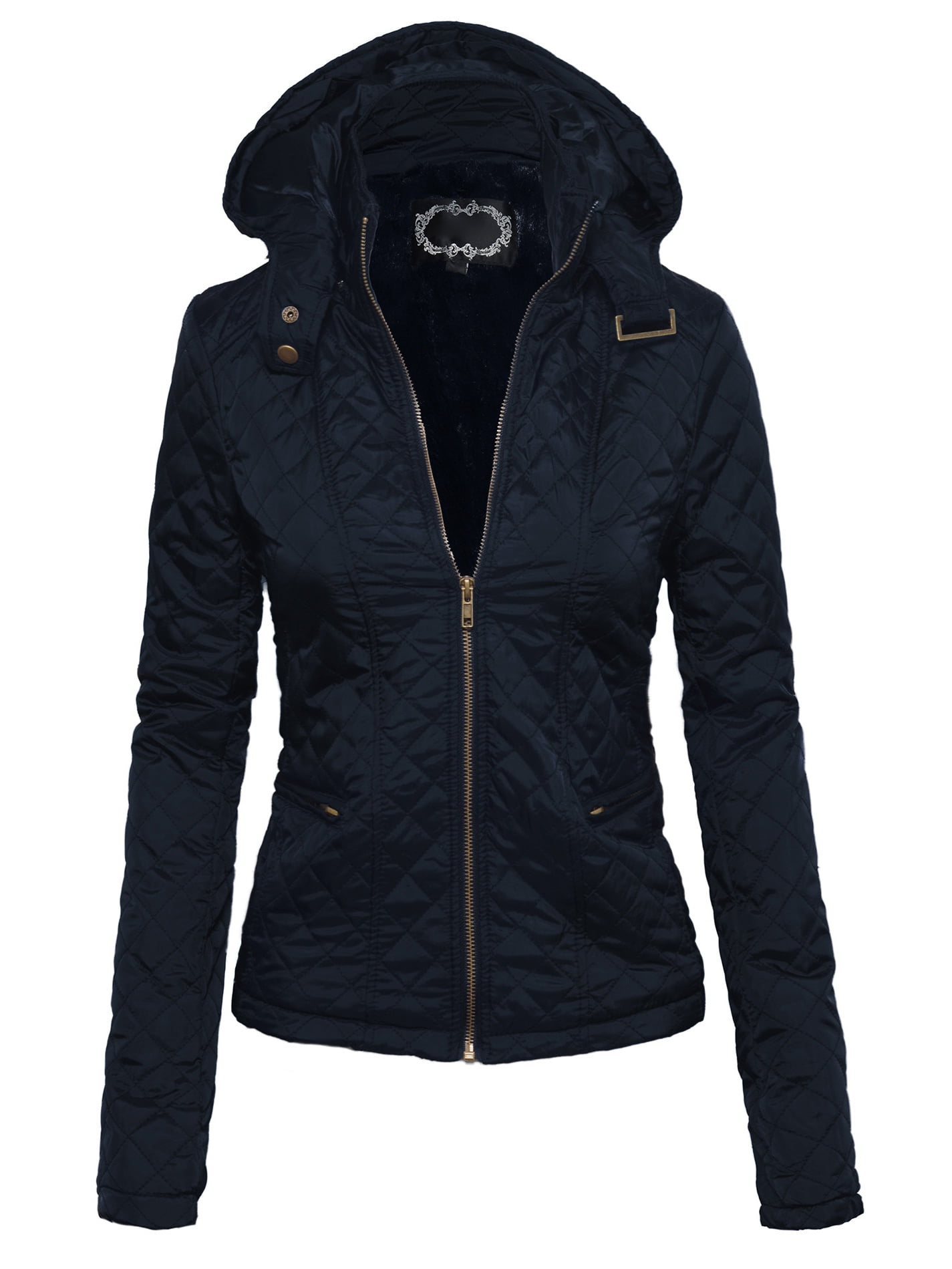 Women's Lightweight Quilted Faux Fur Lined Puffer Style Jacket w