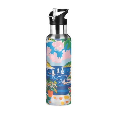 

Yayeee 20oz Double Wall Stainless Steel Water Bottle with Flip Straw Floral Window