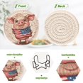 thumbnail image 4 of Haosy Set of 6 Drink Woven Coaster with Holder Heat Resistant Non-Slip Bar Coasters 4 Inches Cartoon Pig with Usa Flag, 4 of 7