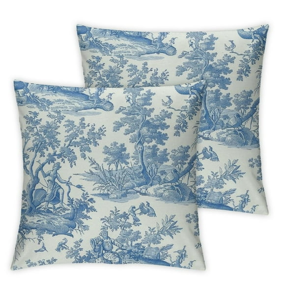 Acheng Blue Pillow Covers Set of 2 Vintage French Country Throw Pillow Cover Farmhouse Square Cushion Cover Decor for Home Sofa Bedroom Outdoor Indoor 12x12in