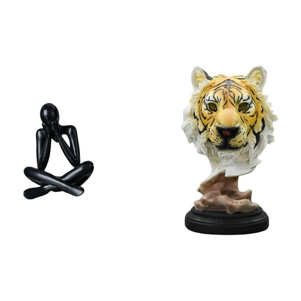 Figura de escritorio,Escultura abstracta para la oficina o el hogar,Escultura de mesa,Escultura de cabeza de tigre,estatua moderna de mesa,Figura decorativa de cabeza de animal de resina para