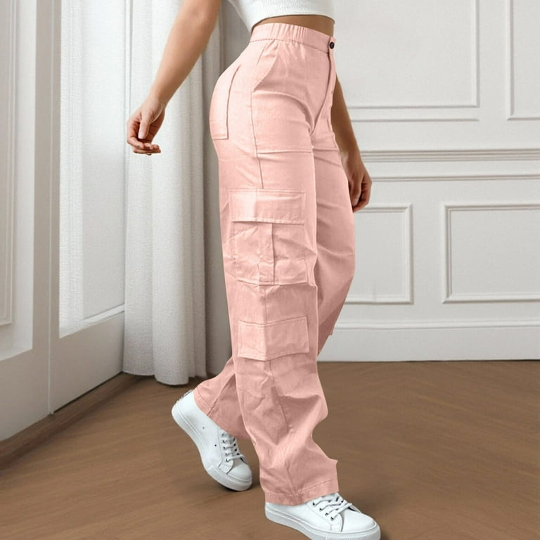 AHTJRT Women's Parachute Pants Casual Baggy Loose Zipper Cargo