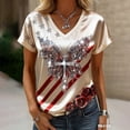 thumbnail image 2 of MEICHEN Women's V Neck Butterfly & Rose Print T Shirt Patriotic Glitter Graphic Casual Top, 2 of 4
