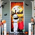 thumbnail image 6 of BEIPEGIN Halloween Door Decoration Happy Halloween Door Cover, Large Fabric Halloween Party Decorations Door Cover for Front Door Porch Wall Decoration Halloween Party Supplies, 5.9x2.9 Feet, 6 of 9