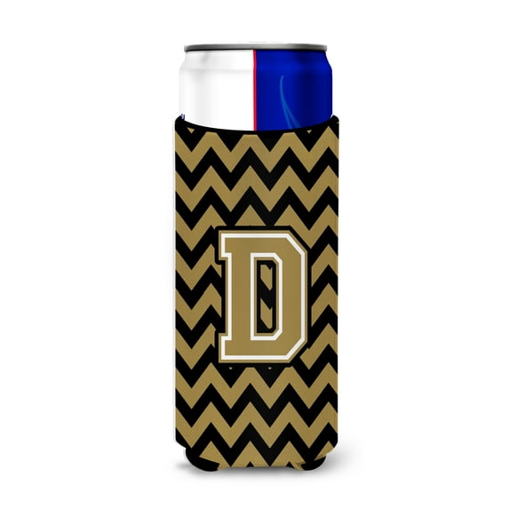 Letter D Chevron Black and Gold Ultra Beverage Insulators for slim cans CJ1050-DMUK