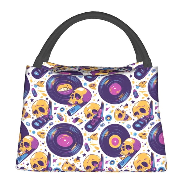 Fotbe record rock Skull star Bolsa Térmica Portátil con Estampado, Bolsa de Entrega de Alimentos Aislada, Bolsa Reutilizable de Gran Capacidad para Comidas y Supermercado