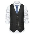 thumbnail image 2 of DLfVUB Slim Fit V Neck Solid Suit Vest for Men Vintage Gentleman Wedding Party Waistcoat Tank Trendy Chain Single Breasted Vests Tops With Pockets Black L, 2 of 9