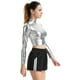 thumbnail image 2 of EeaseMX Bustier sexy de color plateado y liso de charol para mujer, traje de actuación de manga larga para cosplay, discoteca, escenario, talla S, 2 of 8