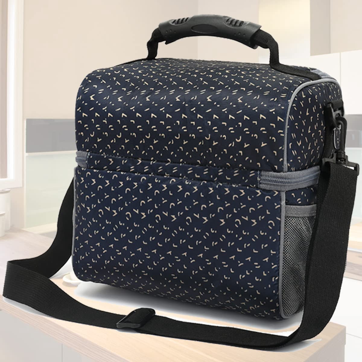 Double Layer Insulated Lunch Bag Large Tote With Adjustable Strap
