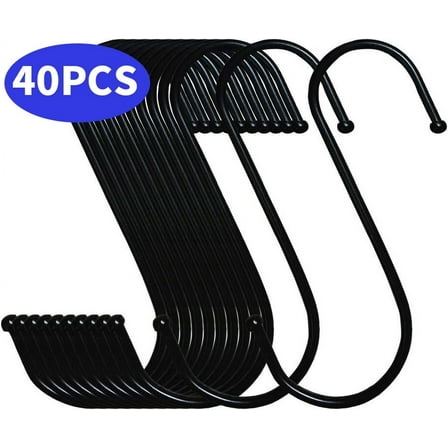 SUSWIM 40 Pack 3.9 Inches Extra Large S Shape Hooks Heavy-Duty Metal Hanging Hooks Apply Kitchenware Bathroom Utensils Plants Towels Gardening Multiple uses Tools(Black)