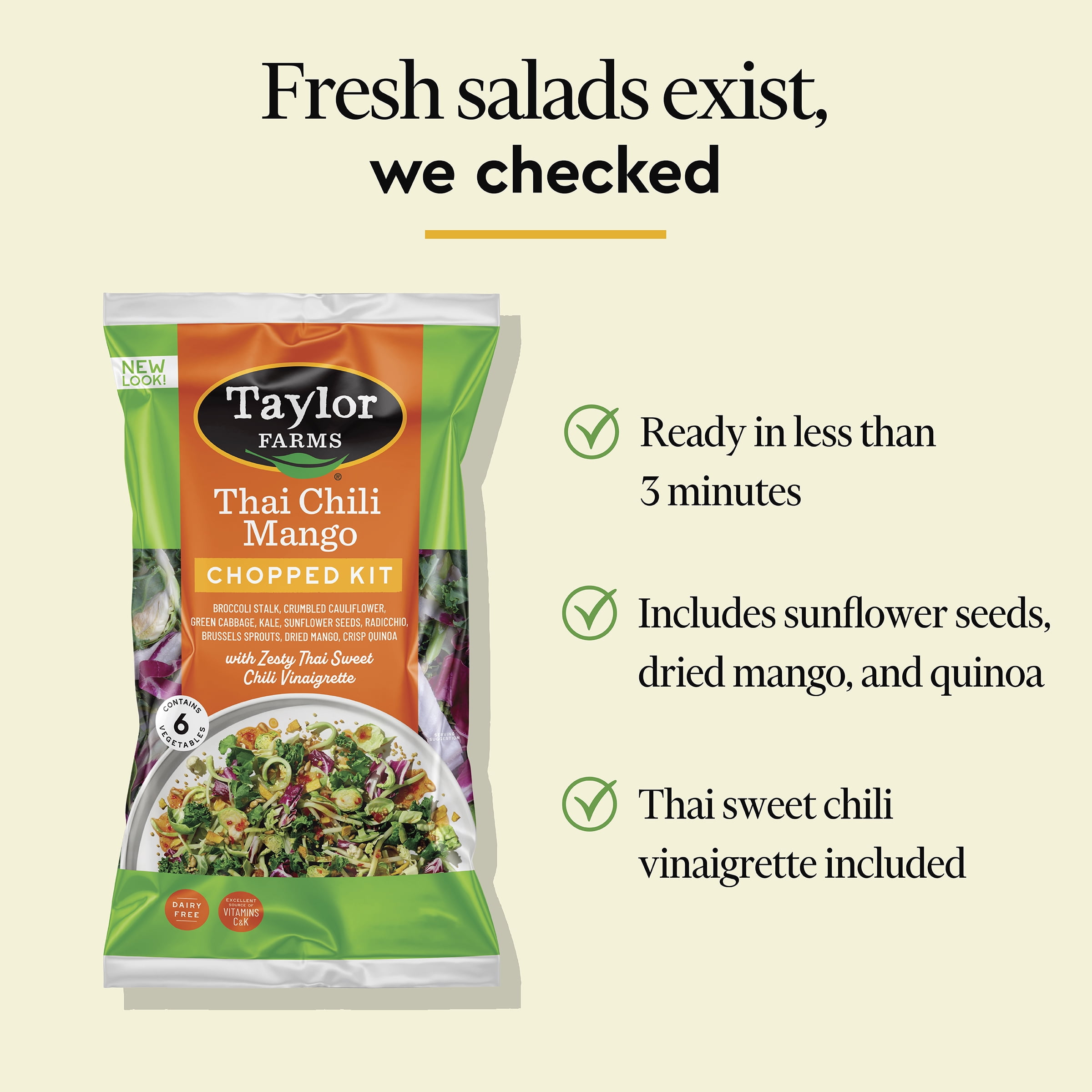 Taylor Farms Thai Chili Mango Chopped Salad Kit, 11.25 oz Bag, Fresh