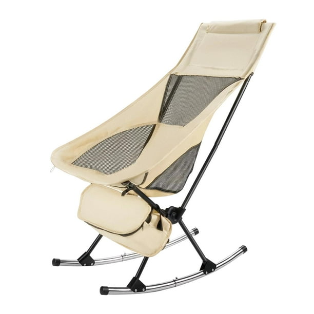 Mecedora para acampar, silla plegable, con bolsa de almacenamiento resistente, taburete mecedora para Beige