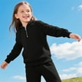 thumbnail image 5 of Abcomgle Boys 2 Piece Outfits 4-16 Fleece Half Zip Long Sleeve Girls Zip Up Hoodie and Athletic Sports Pants for Girls Hooded Girls' Clothing Sets,13-14 Years,Black, 5 of 9