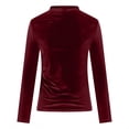 thumbnail image 5 of Kinrui Women's Ruched Long Sleeve Velvet Shirts Turtleneck Slim Fitted T Shirts Basic Underlayer Going Out Tops Wine,XXL, 5 of 8