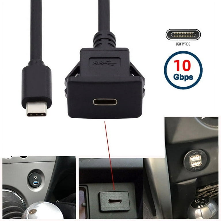 USB-C Type-C USB 3.1 Male to Female 10Gbps Extension Flush Car Latch Mount