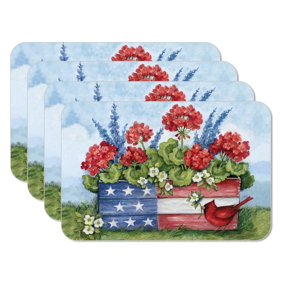 CounterArt "Geranium Box" 4 Pack Reversible Flexible Plastic Tabletop Placemats