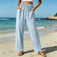 thumbnail image 2 of Costeam Womens Solid Color Linen Blend Elastic Waist Long Pants with Side Pockets Relaxed Fit Casual Everyday Full Length Trousers, 2 of 6