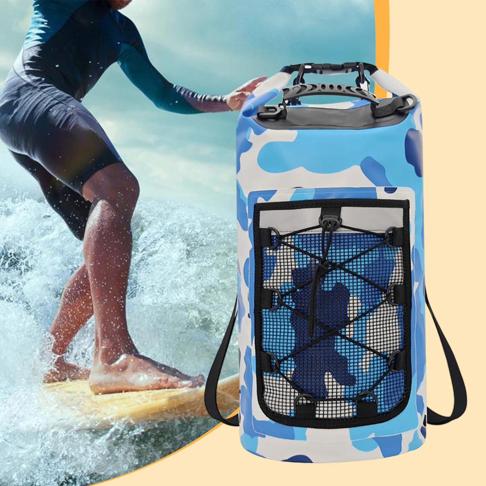Dualoai Waterproof Dry Bag Multifunctional with Mesh Pocket Men Women Comfortable Floating Backpack Storage Bag for Swimming Kayaking Blue