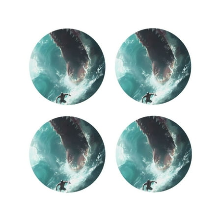 

Tideii Surfing Shark for Leather Coasters 4 Pieces Anti-fouling and Anti-scalding Decorative Coasters Suitable for Restaurants Kitchens Coffee Shops-Round Shape