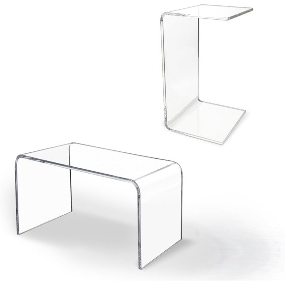 TPZLRN Clear Acrylic End Table, 24" L x 14" W x 12" H x 1/2" Thick C-Shape Clear End Coffee Tables, Modern Lucite Side Table for Living Room, Bedroom, Bathroom, Office