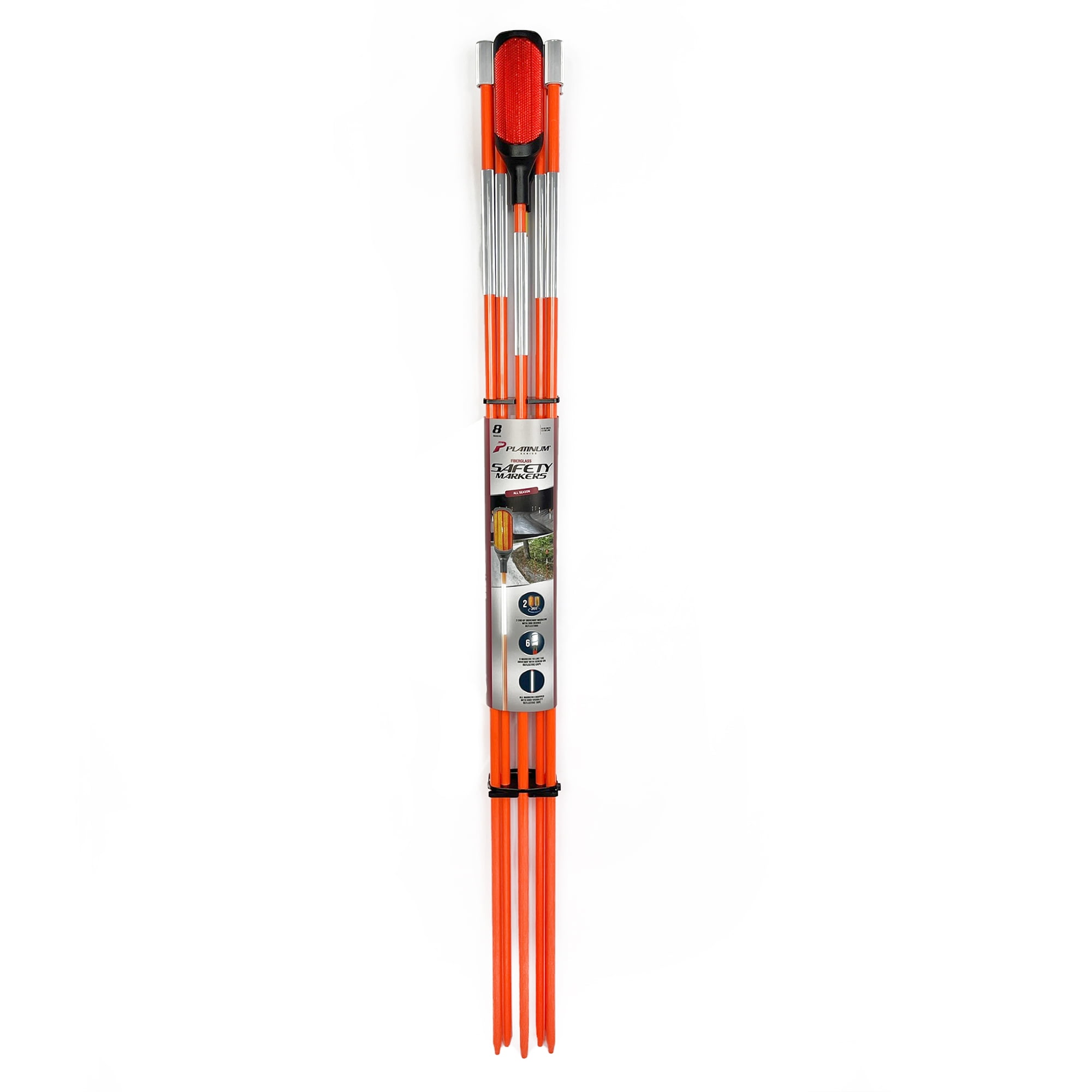 (4 pack) Platinum Series Driveway, Safety Marker Reflectors, Fiberglass with Reflector Caps, 8 Count, Orange