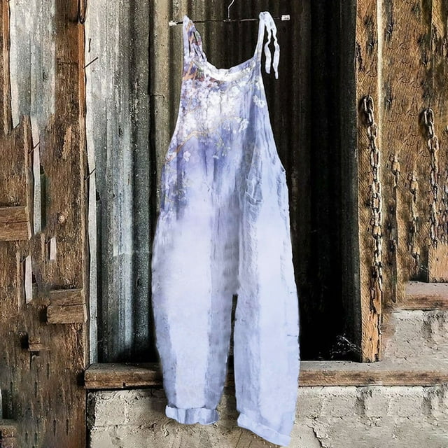 LOVZFMLL Combinaison Femme, Imprimé Été Sans Manches Dos Nu Ample Longue Violet, 2TG