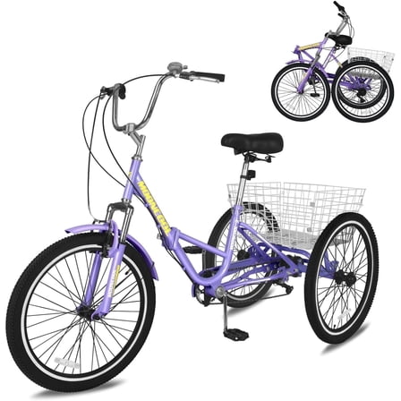 Lilypelle Folding Tricycle for Adult , 20/24/26in Wheel 7-Speed Unisex Three Wheel Cruiser Bike