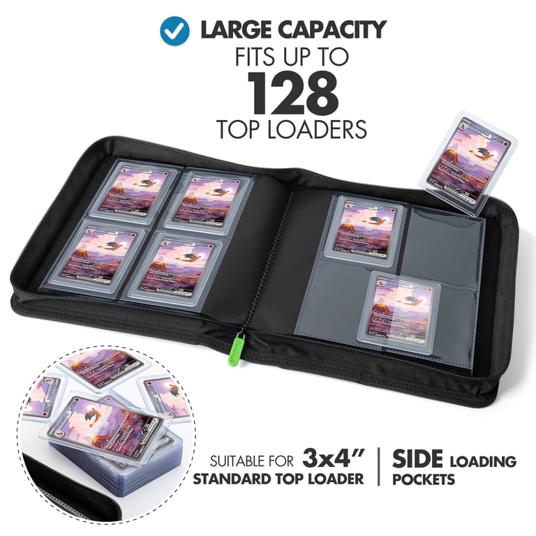 FunGuys Top Loader Binder, Holds 128 Trading Cards, 4 Pocket