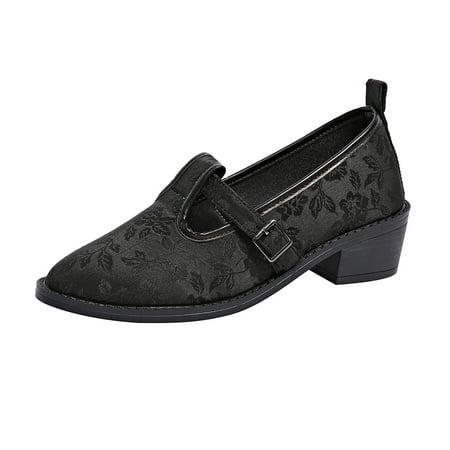 

MIASHUI Women s Pointed Shoes Vintage Thick Heels Loafers Dress Work Shoes Black 7.5