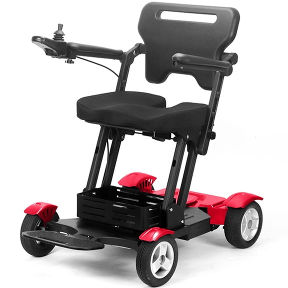 Titan 4-Wheel All-Terrain Electric Wheelchair & Mobility Scooter for Seniors & Disabled - Electromagnetic Brake, Portable - Red